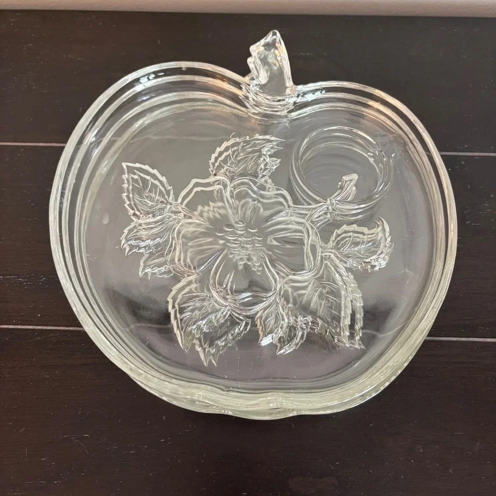 Vintage Hazel Atlas‎ Apple Blossom | Set of 4 | Clear Glass | Snack Plates Only